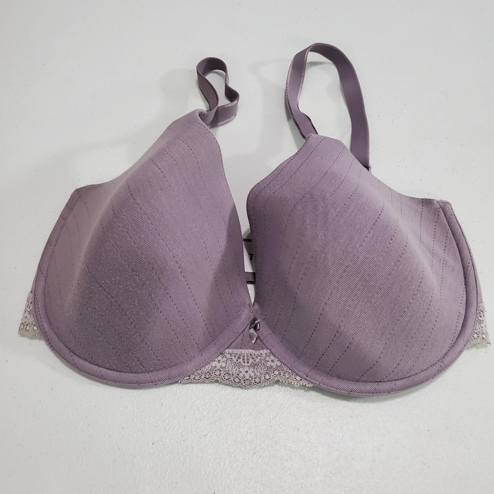Adore Me Women Bra 34DDD Purple Lace Underwire Pinstripe Lightly Lined